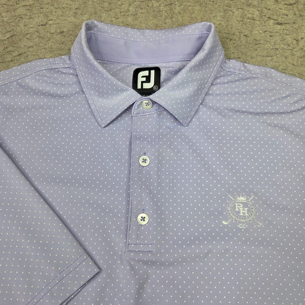 FootJoy Golf Polo Shirt Mens XL Purple Polka Dot Short Sleeve Performance Logo